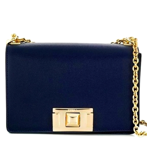 FURLA Mimi Navy Blue Leather Shoulder Bag